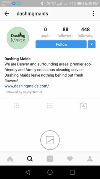 dashing maids has their business name as their instagram name their logo as their profile picture and their location clearly stated in their bio - clean out following on instagram